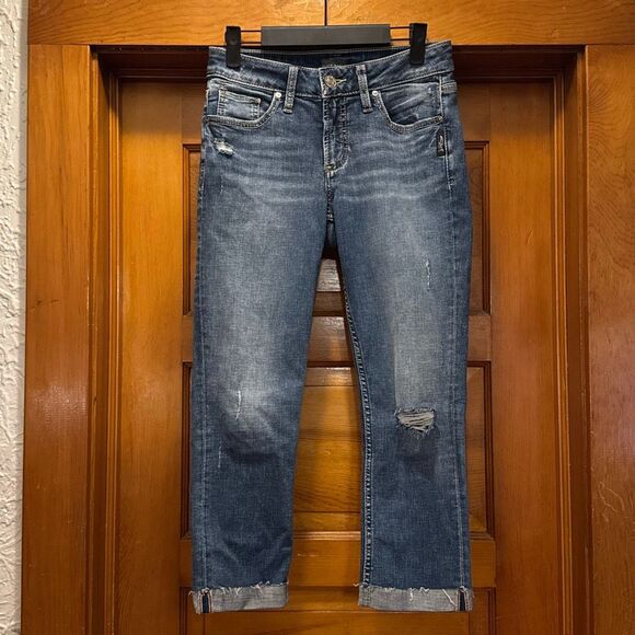 Silver Jeans Elyse Crop Denim Blue Jeans Capri Women’s Size W25 / L22.5 Light Wa - Picture 1 of 8